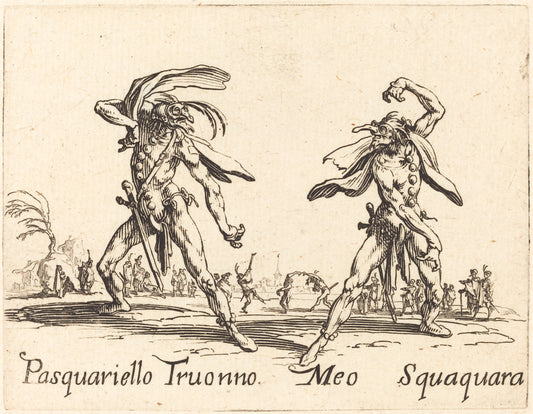Pasquariello Truonno and Meo Squaquara by Jacques Callot (French, 1592 - 1635), 16X12"(A3)Poster Print