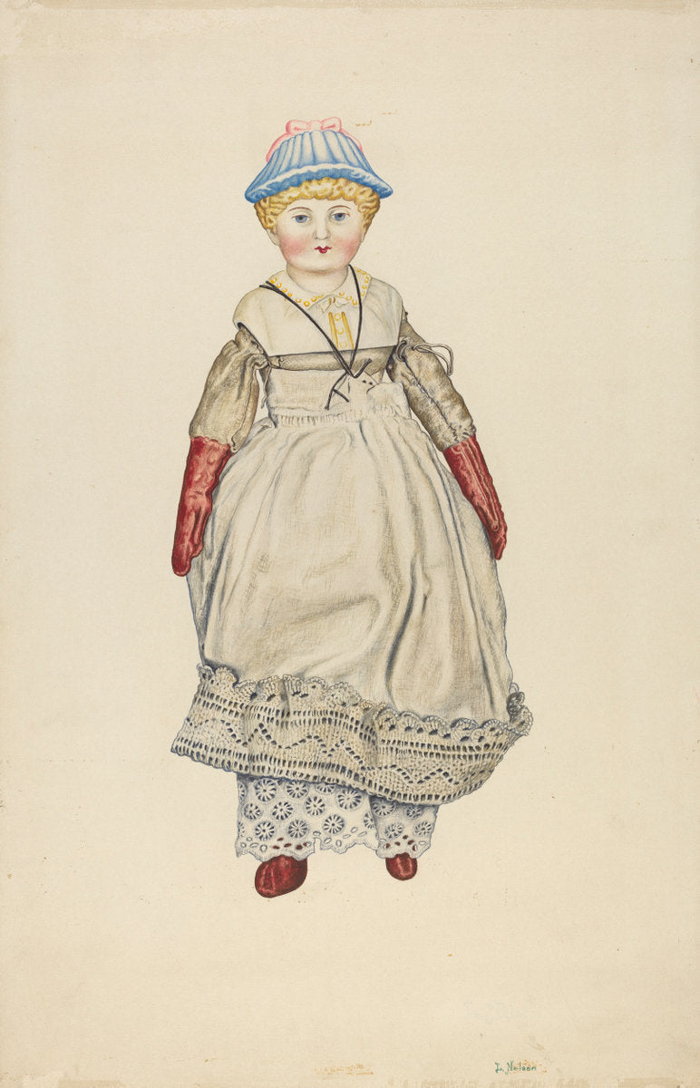 Doll with China Head by Lelah Nelson (American, active c. 1935), 16X12"(A3)Poster Print