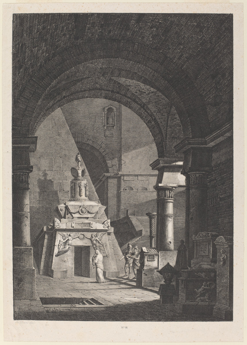 Interior of an Ancient Roman Sepulchre by Antonio Pian (Italian, 1784 - 1851), 16X12"(A3)Poster Print