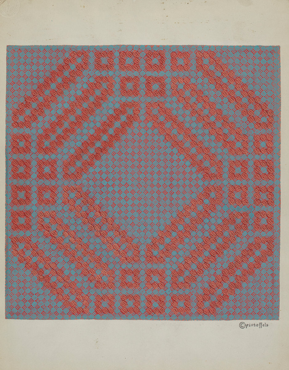 Coverlet - Section of Reverse Side by Cornelius Christoffels (American, active c. 1935), 16X12"(A3)Poster Print