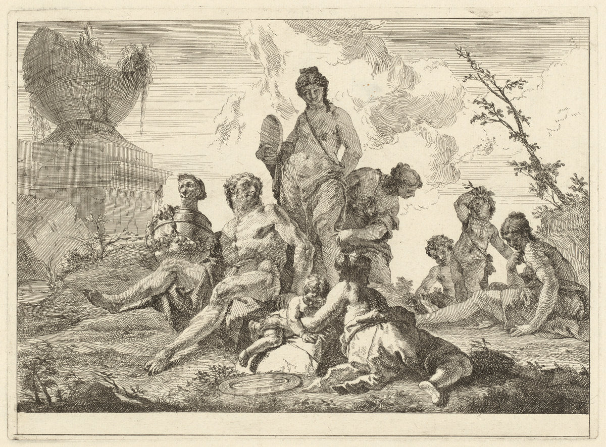 Venus and Vulcan with Three Nymphs and Three Cupids by Francesco Fontebasso (Venetian, 1709 - 1769), 16X12"(A3)Poster Print