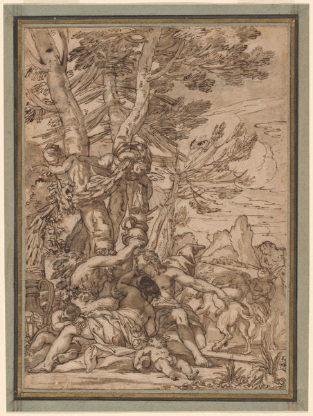 A Bacchanal by Giuseppe Nicola Nasini (Sienese, 1657 - 1736), 16X12"(A3)Poster Print