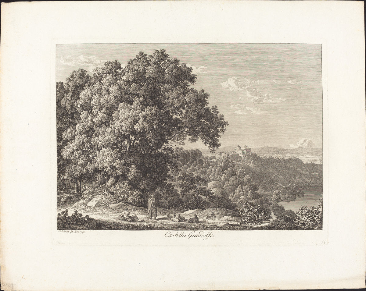 Castella Gandolfo by Johann Christian Reinhart (German, 1761 - 1847), 16X12"(A3)Poster Print