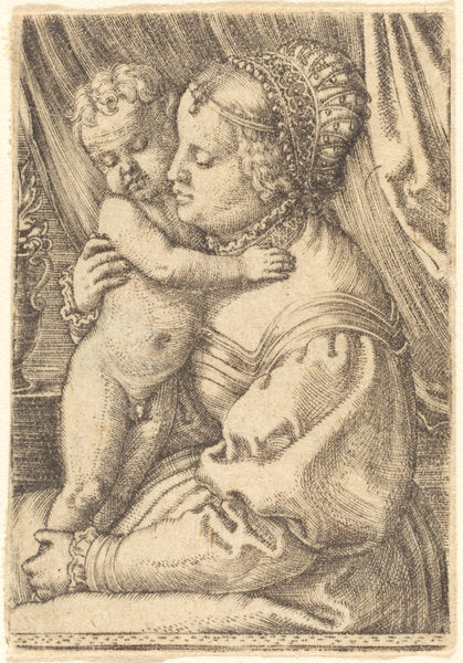 Madonna with Flower Vase by Barthel Beham (German, 1502 - 1540), 16X12"(A3)Poster Print