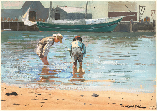 Boys Wading by Winslow Homer (American, 1836 - 1910), 16X12"(A3)Poster Print
