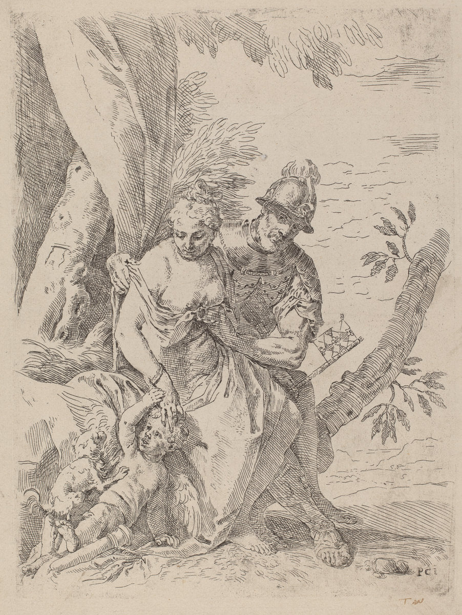 Mars, Venus and Cupid by Simone Cantarini after Veronese (Italian, 1612 - 1648), 16X12"(A3)Poster Print