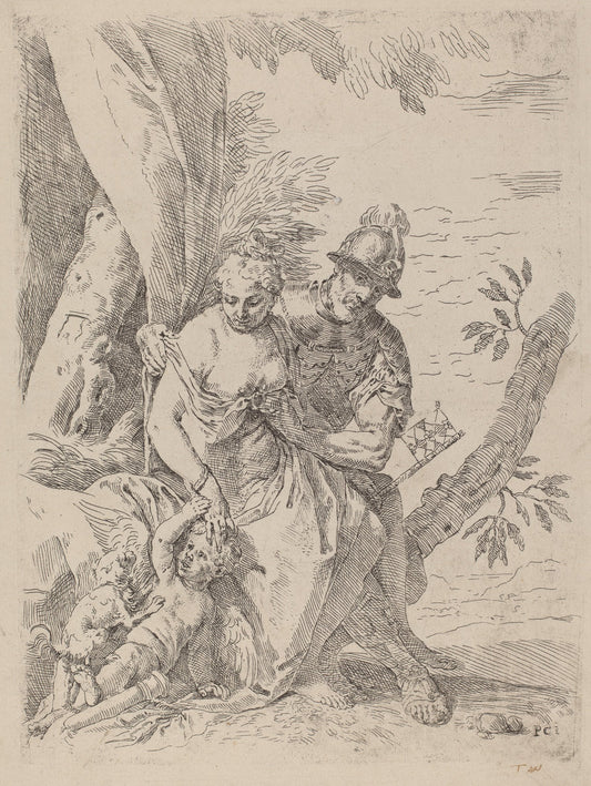 Mars, Venus and Cupid by Simone Cantarini after Veronese (Italian, 1612 - 1648), 16X12"(A3)Poster Print