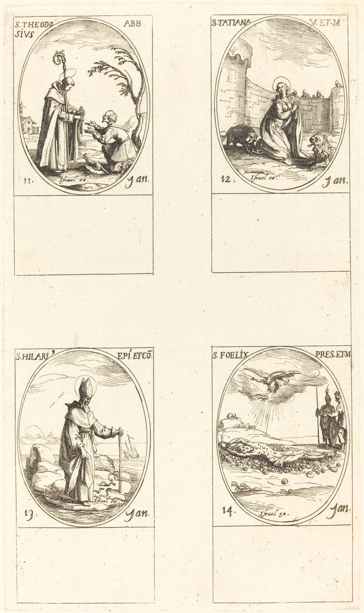 St. Theodosius; St. Tatiana; St. Hilary; St. Felix by Jacques Callot (French, 1592 - 1635), 16X12"(A3)Poster Print