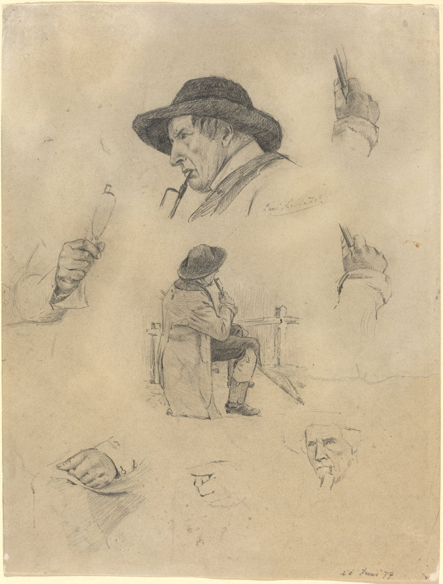 Sheet of Sketches by Lovis Corinth (German, 1858 - 1925), 16X12"(A3)Poster Print