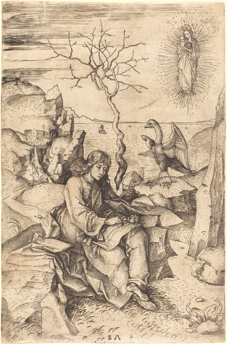 Saint John on Patmos by Master BM (German, active c. 1480/1500), 16X12"(A3)Poster Print