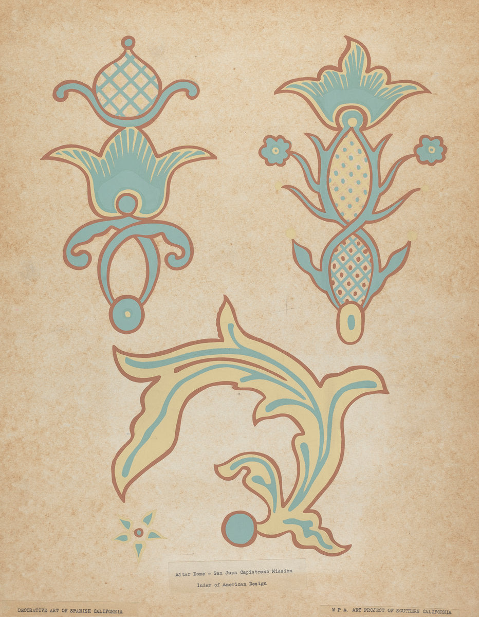 1935/1942 by American 20th Century (San Juan Capistrano Altar Dome from the portfolio "Decorative Art of Spanish California"), 16X12"(A3)Poster Print