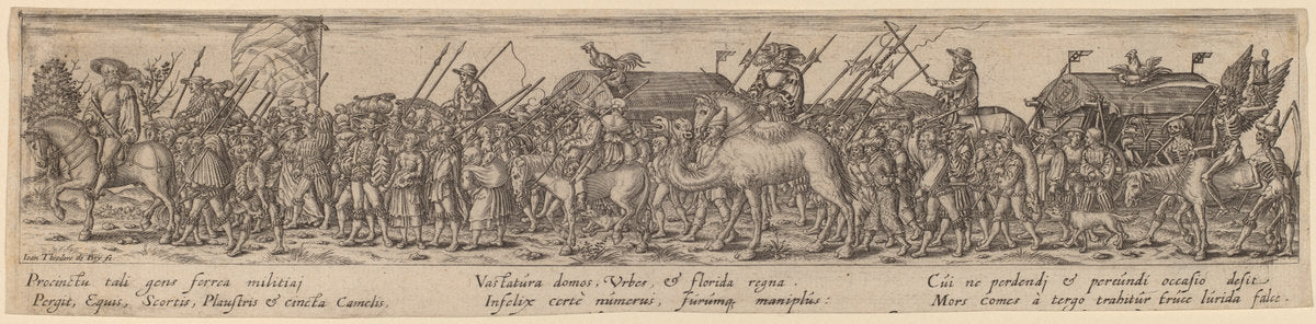 Marching Soldiers, with an Armory Car in the Center by Jan Theodor de Bry after Barthel Beham (Flemish, 1561 - 1623), 16X12"(A3)Poster Print