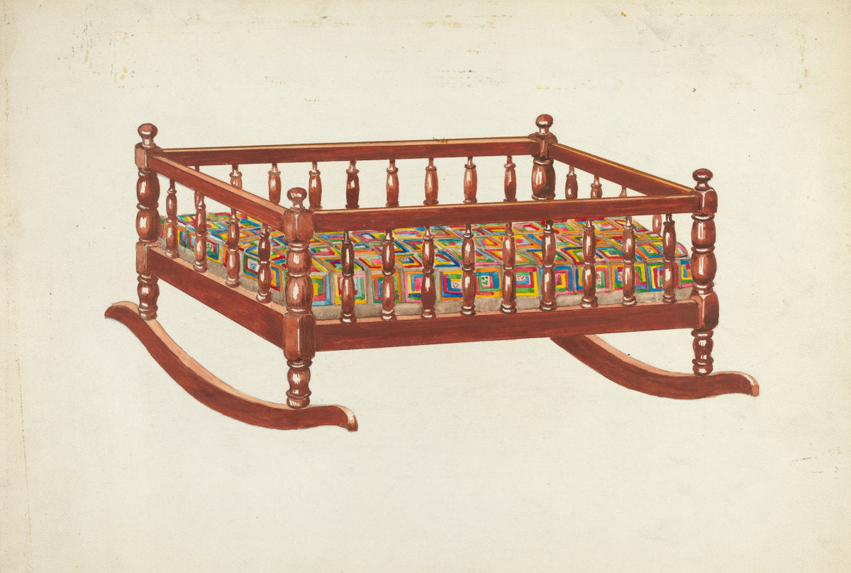Doll's Cradle and Quilt by Margaret Linsley (American, active c. 1935), 16X12"(A3)Poster Print