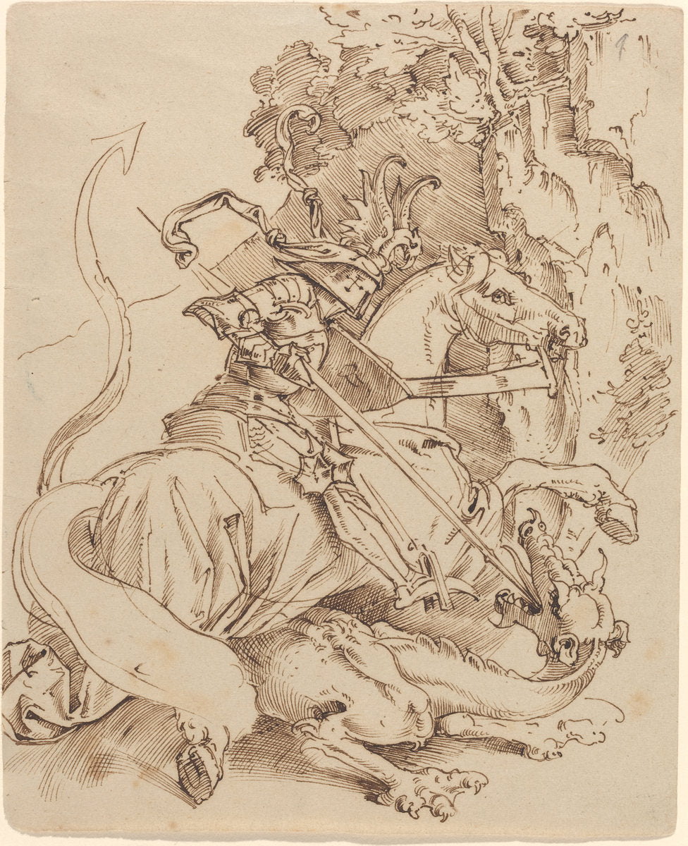 Saint George and the Dragon by Moritz von Schwind (Austrian, 1804 - 1871), 16X12"(A3)Poster Print