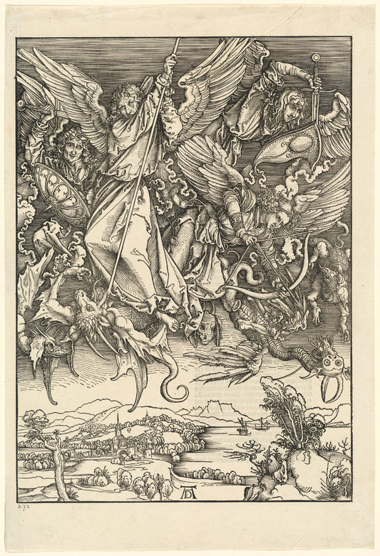 Saint Michael Fighting the Dragon by Albrecht Dürer (German, 1471 - 1528), 16X12"(A3)Poster Print