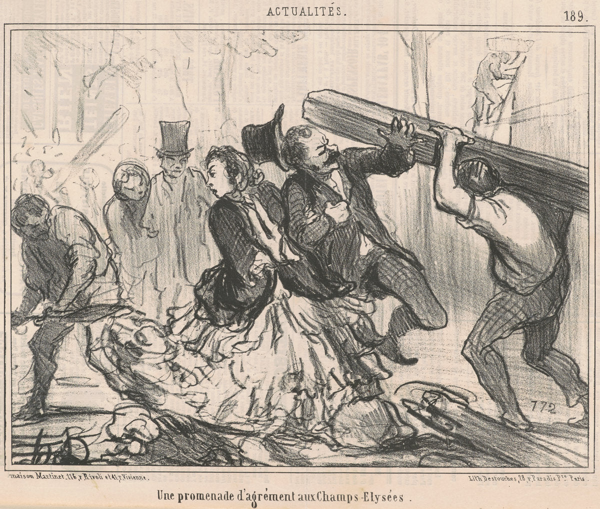 Une promenade d'argrément aux Champs-Elysées by Honoré Daumier (French, 1808 - 1879), 16X12"(A3)Poster Print