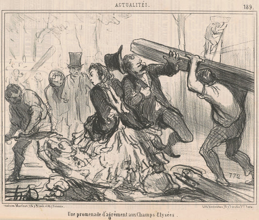 Une promenade d'argrément aux Champs-Elysées by Honoré Daumier (French, 1808 - 1879), 16X12"(A3)Poster Print