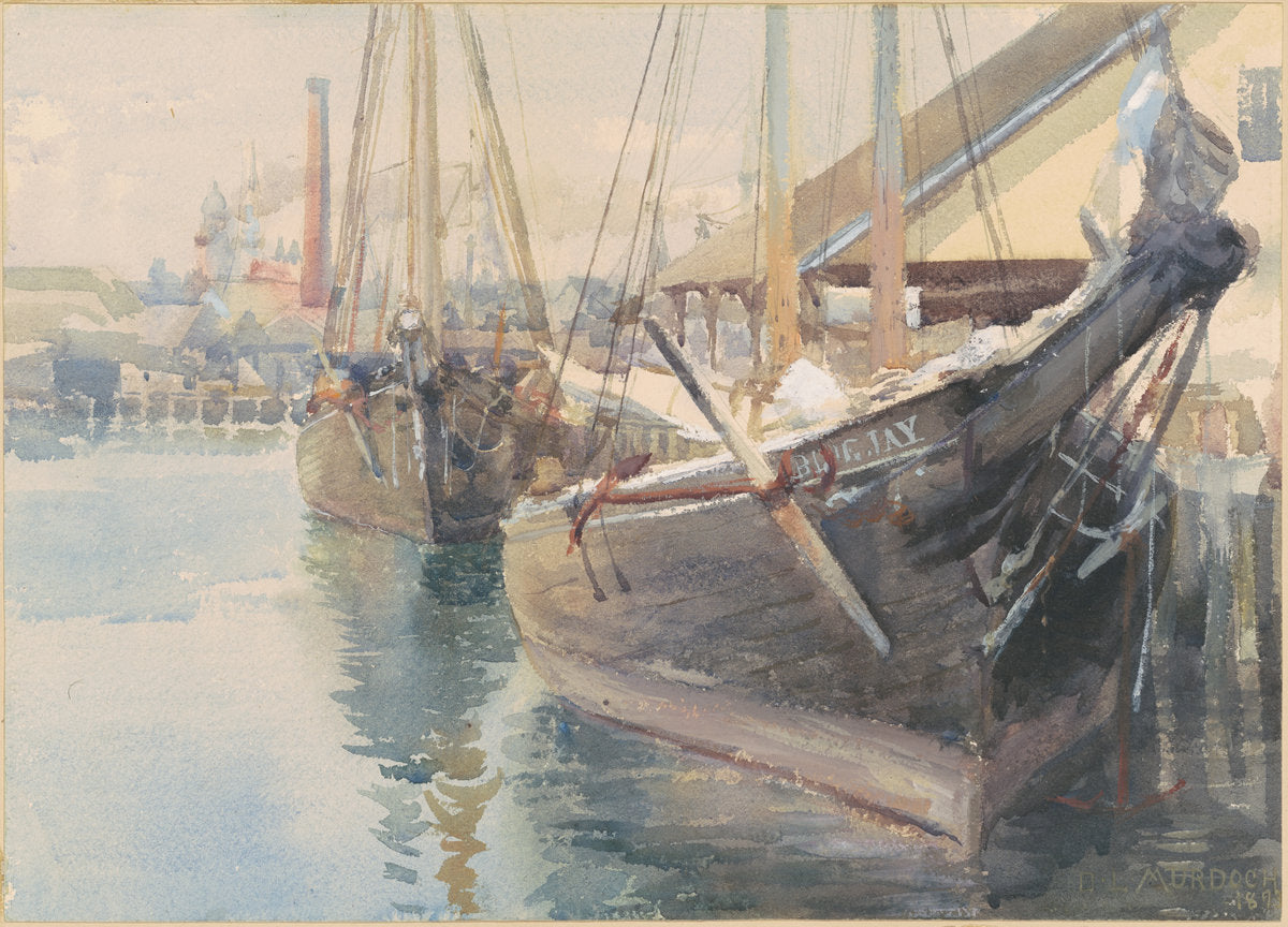 Ships at the Dock by Dora Louise Murdoch (American, 1857 - 1933), 16X12"(A3)Poster Print