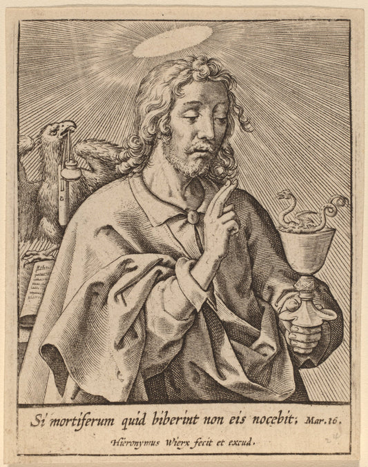 Si mortiferum quid biberint ... (Saint John the Evangelist) by Hieronymus Wierix (Flemish, c. 1553 - 1619), 16X12"(A3)Poster Print