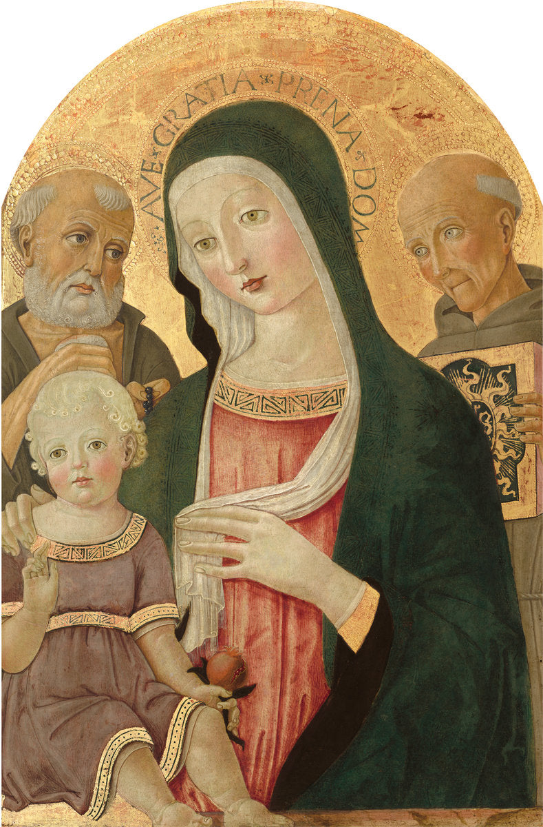 Madonna and Child with Saint Jerome and Saint Bernardino of Siena by Benvenuto di Giovanni (Sienese, 1436 - before 1517), 16X12"(A3)Poster Print