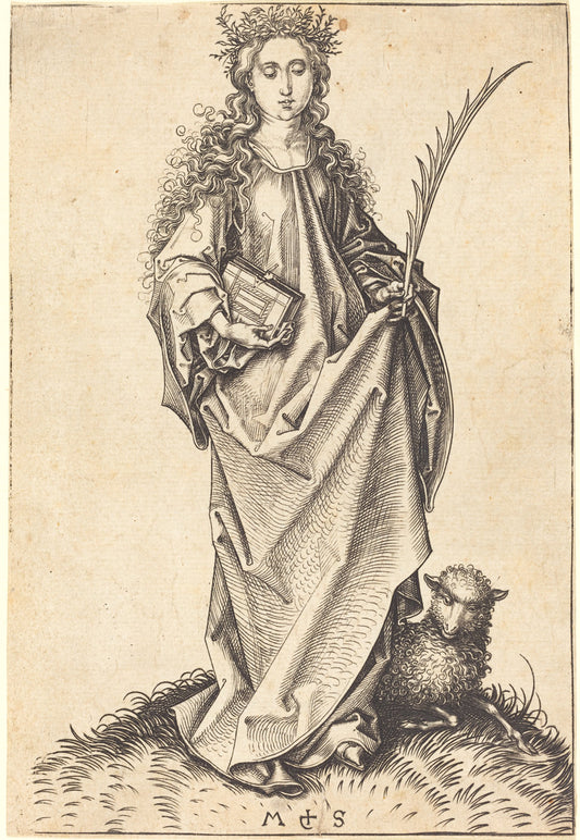 Saint Agnes by Martin Schongauer (German, c. 1450 - 1491), 16X12"(A3)Poster Print