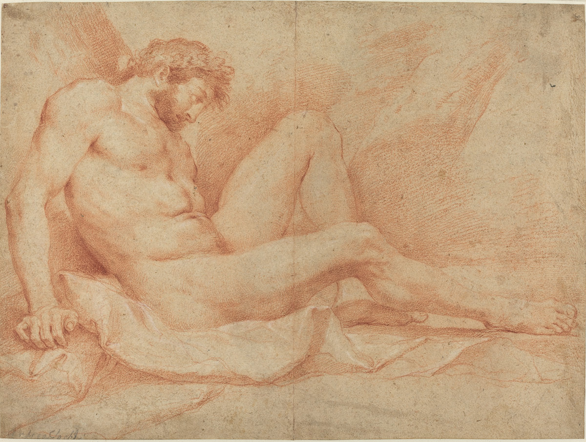 Academic Nude Study of a Seated Male by Andrea Sacchi (Roman, 1599 - 1661), 16X12"(A3)Poster Print