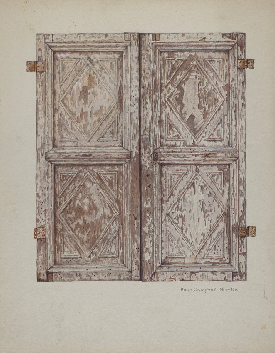 Wooden Cabinet Doors by Rose Campbell-Gerke (American, active c. 1935), 16X12"(A3)Poster Print