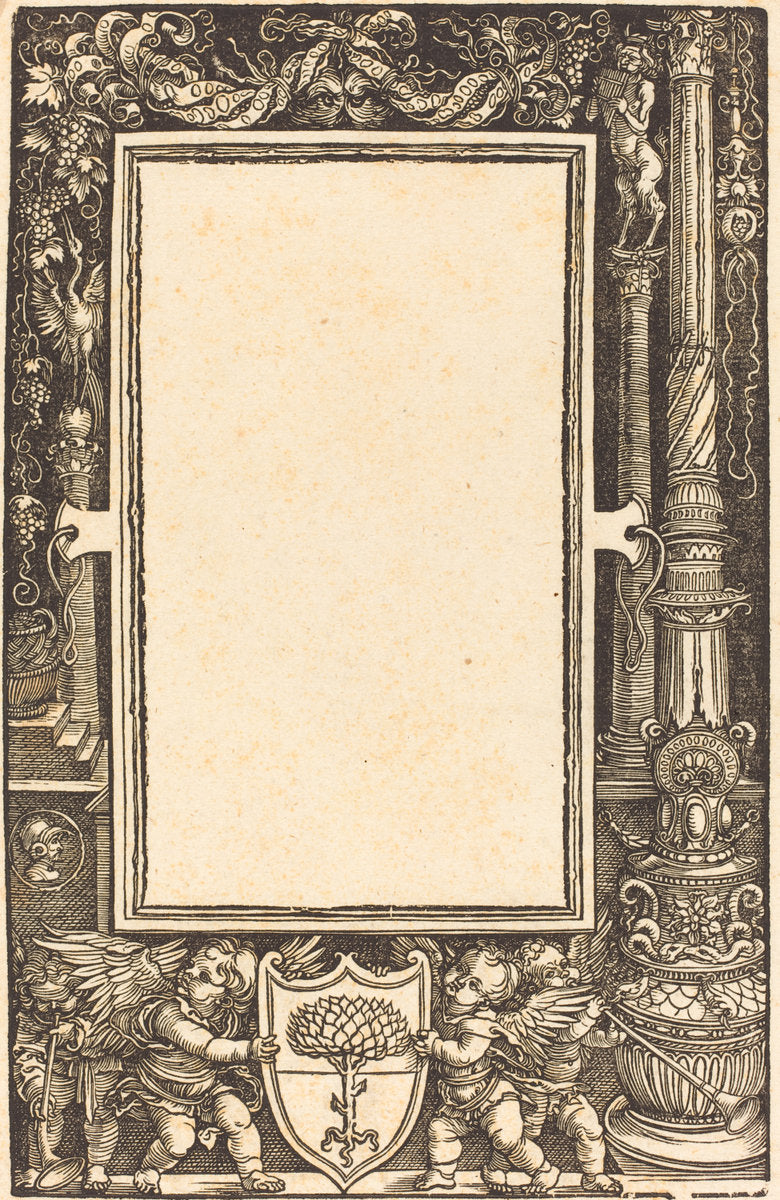Title-Border with Putti Holding the Pirckheimer Arms by Albrecht Dürer (German, 1471 - 1528), 16X12"(A3)Poster Print