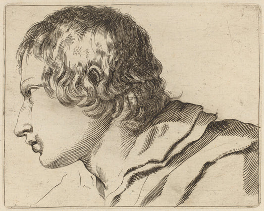 Head of a Man Turned Left by Stefano Della Bella (Italian, 1610 - 1664), 16X12"(A3)Poster Print
