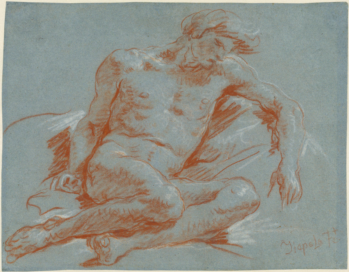 A Seated Male Nude by Giovanni Battista Tiepolo (Venetian, 1696 - 1770), 16X12"(A3)Poster Print