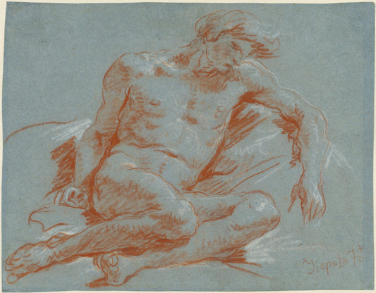 A Seated Male Nude by Giovanni Battista Tiepolo (Venetian, 1696 - 1770), 16X12"(A3)Poster Print
