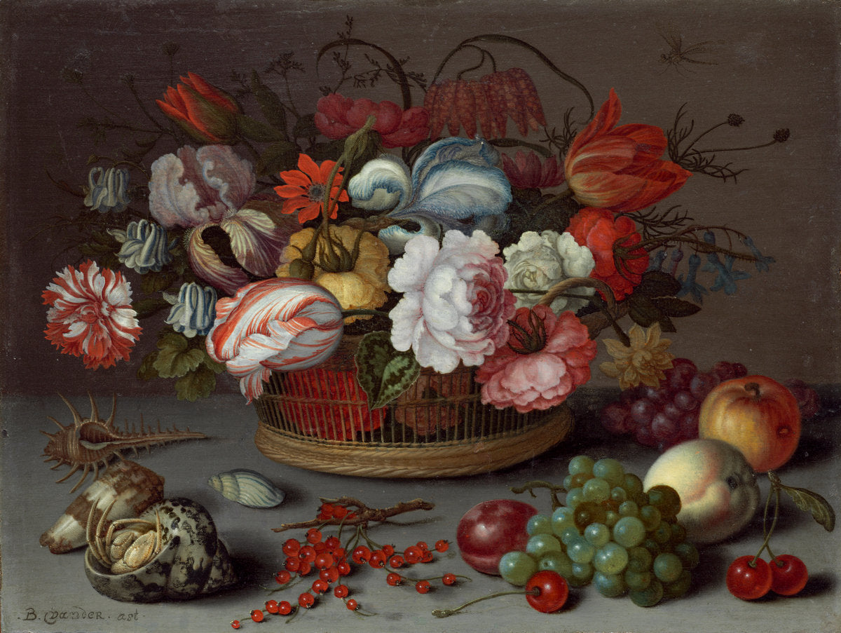 Basket of Flowers by Balthasar van der Ast (Dutch, 1593/1594 - 1657), 16X12"(A3)Poster Print