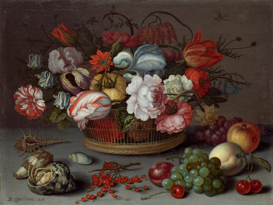 Basket of Flowers by Balthasar van der Ast (Dutch, 1593/1594 - 1657), 16X12"(A3)Poster Print