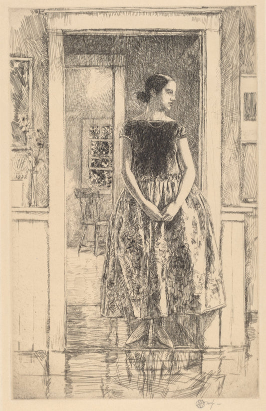 Girl in a Modern Gown by Childe Hassam (American, 1859 - 1935), 16X12"(A3)Poster Print