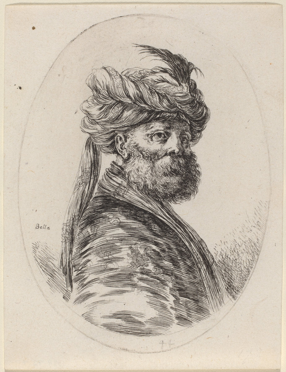 Bearded Moor in a Feathered Turban with a Veil, Turned to the Right by Stefano Della Bella (Italian, 1610 - 1664), 16X12"(A3)Poster Print