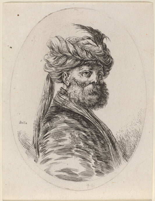 Bearded Moor in a Feathered Turban with a Veil, Turned to the Right by Stefano Della Bella (Italian, 1610 - 1664), 16X12"(A3)Poster Print