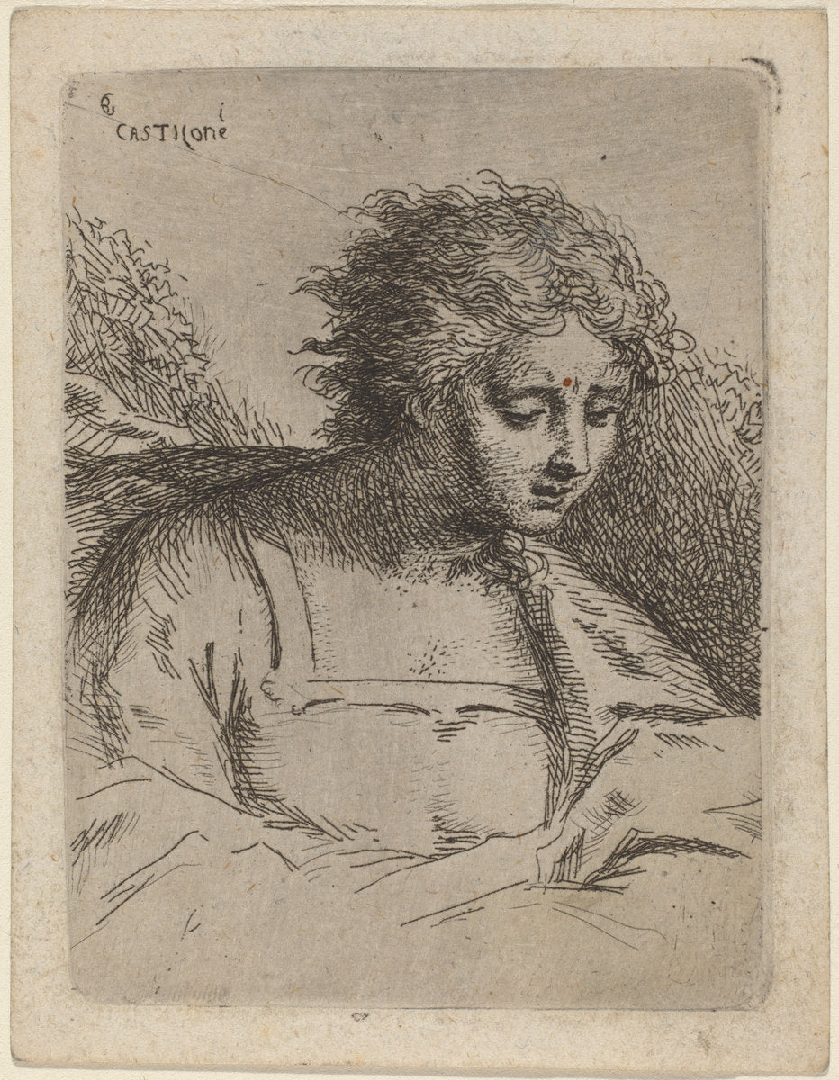 Half-Length Figure Reading by BartholomŠus Ignaz Weiss (in the manner of Giovanni Benedetto Castiglione) (German, 1740 - 1814), 16X12"(A3)Poster Print