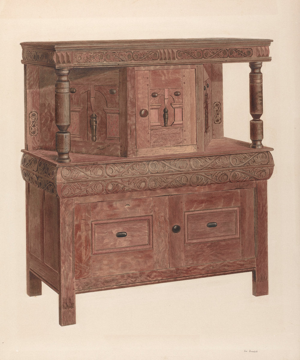 Court Cupboard by Leo Drozdoff (American, 1913 - 1964), 16X12"(A3)Poster Print