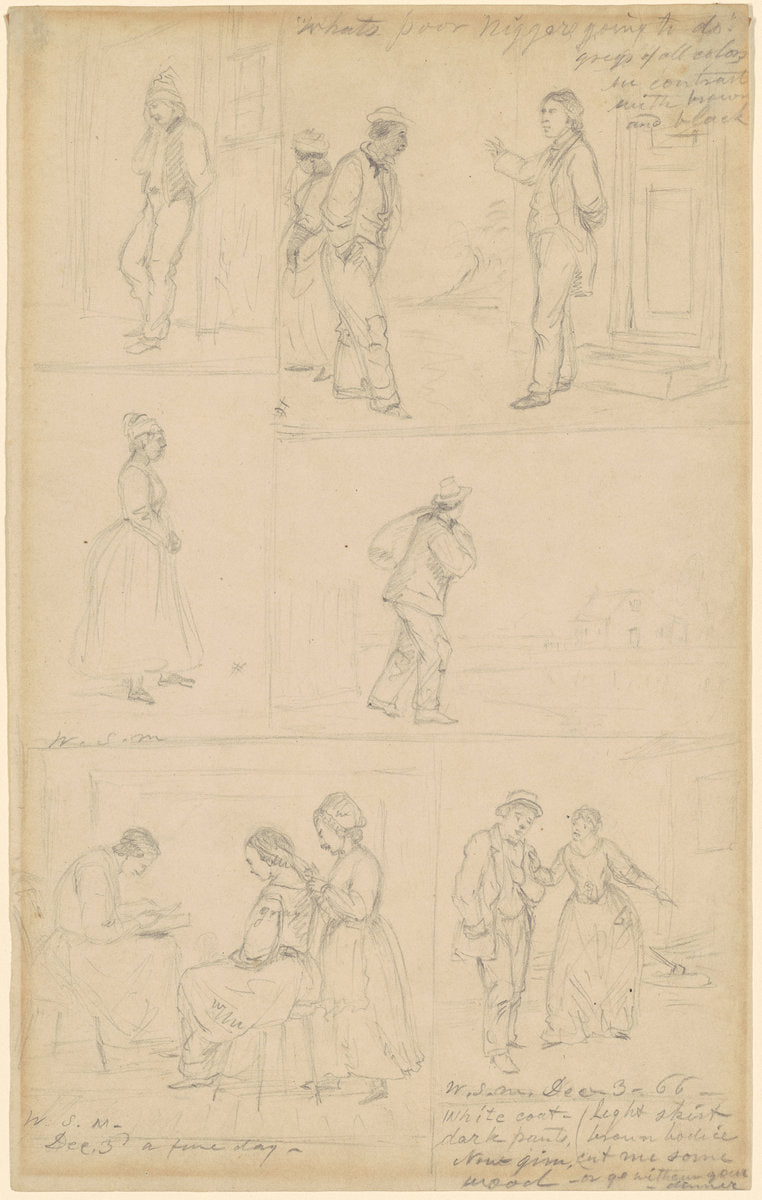 Studies of Figural Groups by William Sidney Mount (American, 1807 - 1868), 16X12"(A3)Poster Print