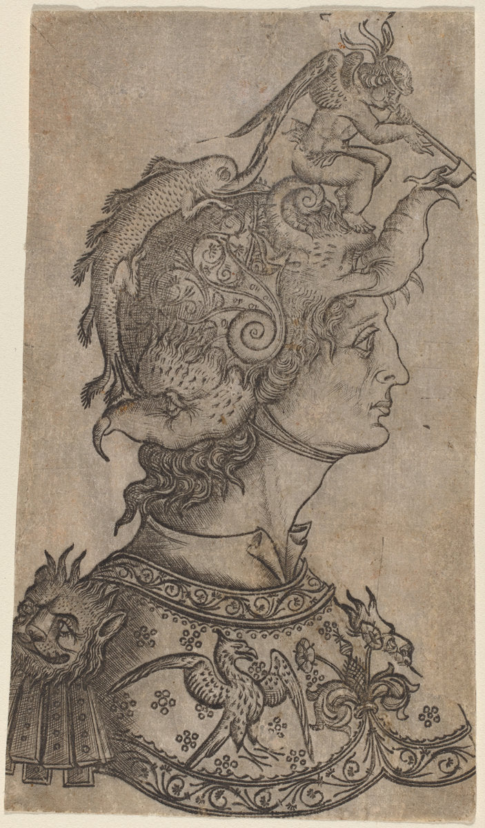 c. 1470/1480 by Italian 15th Century (Man in a Fantastic Helmet), 16X12"(A3)Poster Print