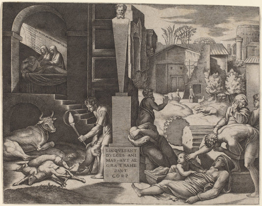 Il Morbetto (The Plague) by Marcantonio Raimondi after Raphael (Roman, c. 1480 - c. 1534), 16X12"(A3)Poster Print