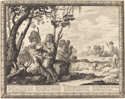 The Prodigal Son as a Swineherd by Abraham Bosse (French, 1602 - 1676), 16X12"(A3)Poster Print