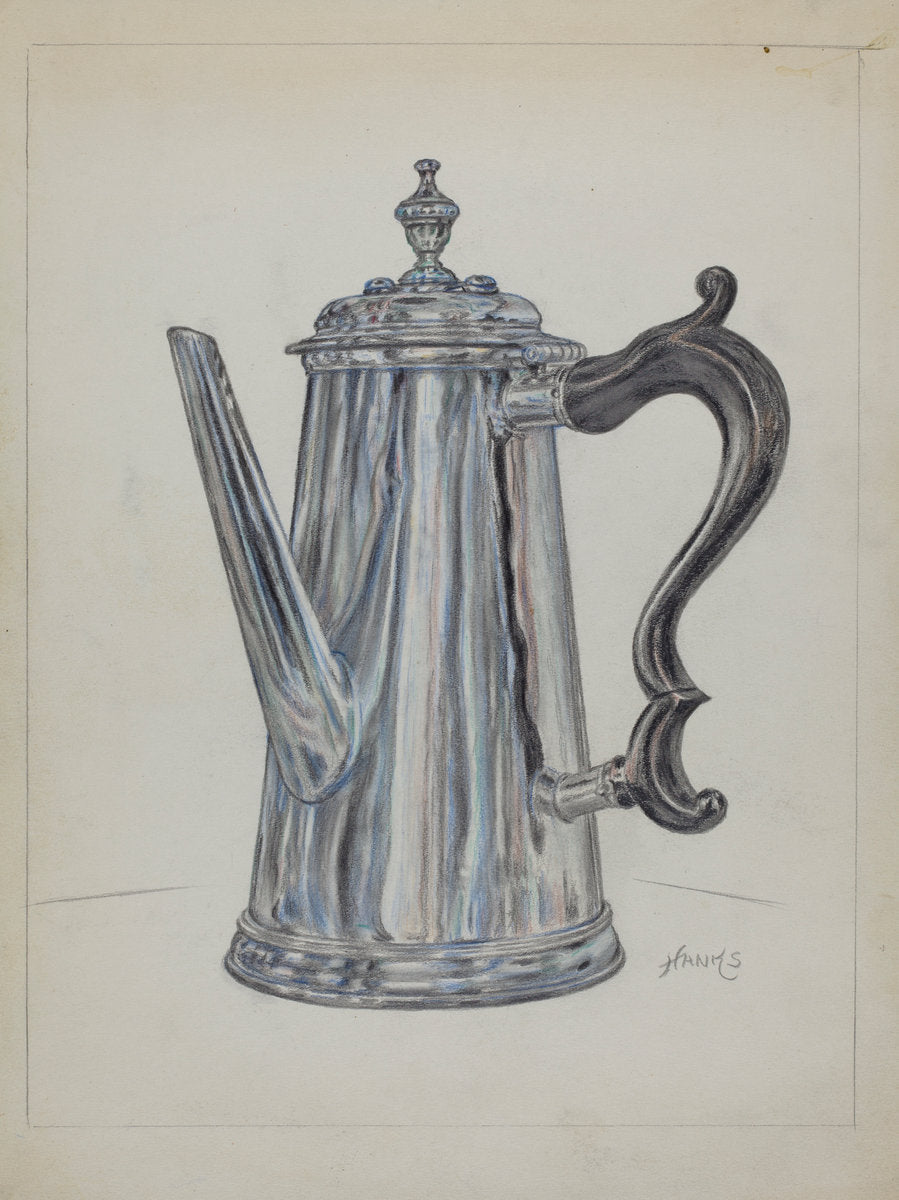 Silver Chocolate Pot by Fletcher Hanks (American, active c. 1935), 16X12"(A3)Poster Print