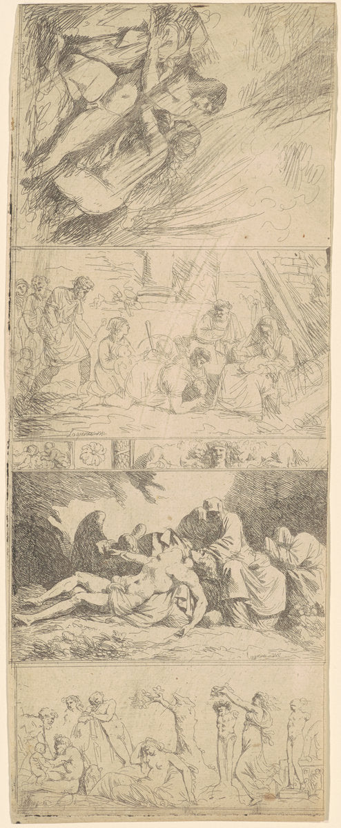 Four Religious and Secular Compositions by Jean Jacques Lagrenée II (French, 1739 - 1821), 16X12"(A3)Poster Print