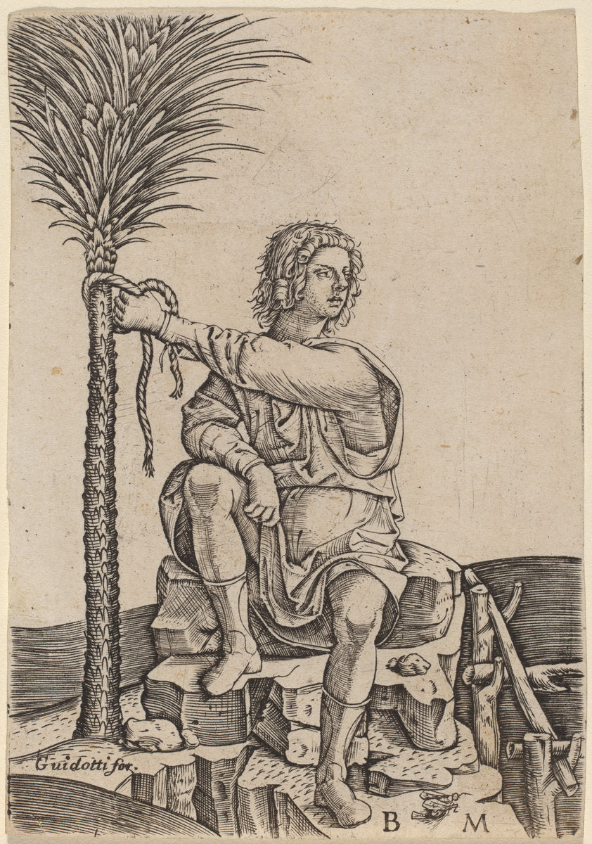 Man Seated by a Palm Tree by Benedetto Montagna (Italian, c. 1480 - 1555 or 1558), 16X12"(A3)Poster Print