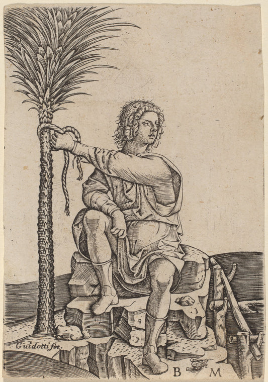 Man Seated by a Palm Tree by Benedetto Montagna (Italian, c. 1480 - 1555 or 1558), 16X12"(A3)Poster Print