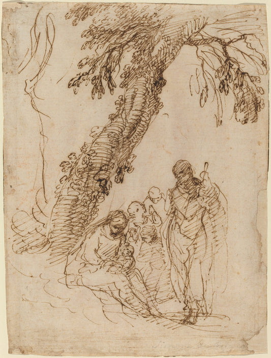 The Holy Family under a Tree by Simone Cantarini (Pesarese, 1612 - 1648), 16X12"(A3)Poster Print