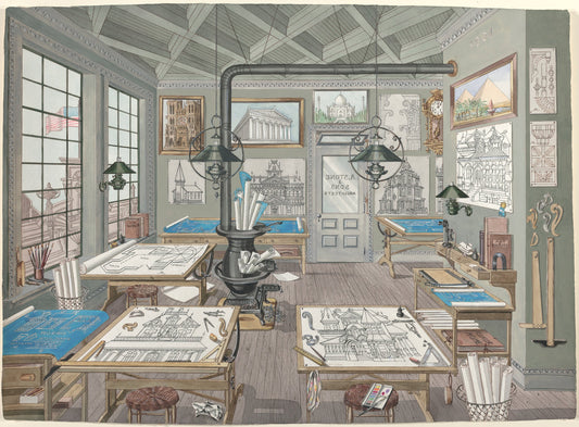 Architect's Drafting Room, 1884 by Perkins Harnly (American, 1901 - 1986), 16X12"(A3)Poster Print