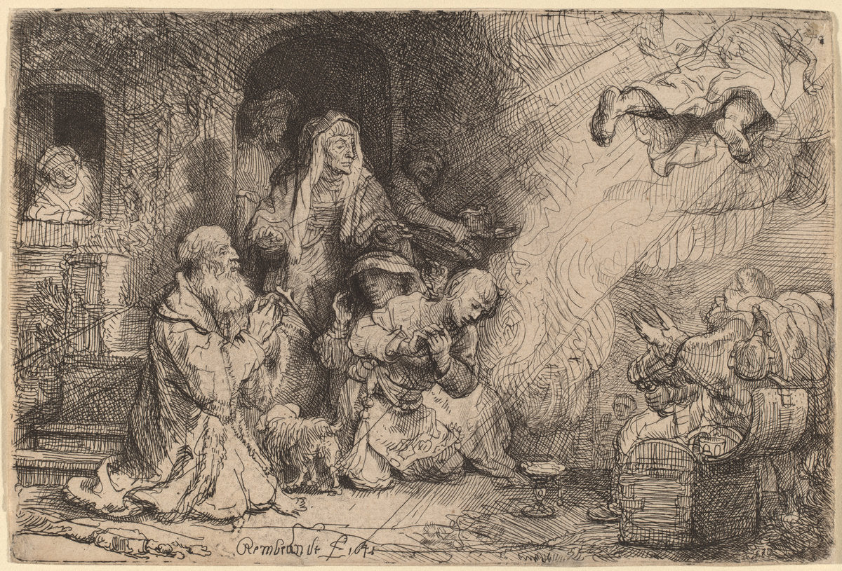 The Angel Departing from the Family of Tobias by Rembrandt van Rijn (Dutch, 1606 - 1669), 16X12"(A3)Poster Print