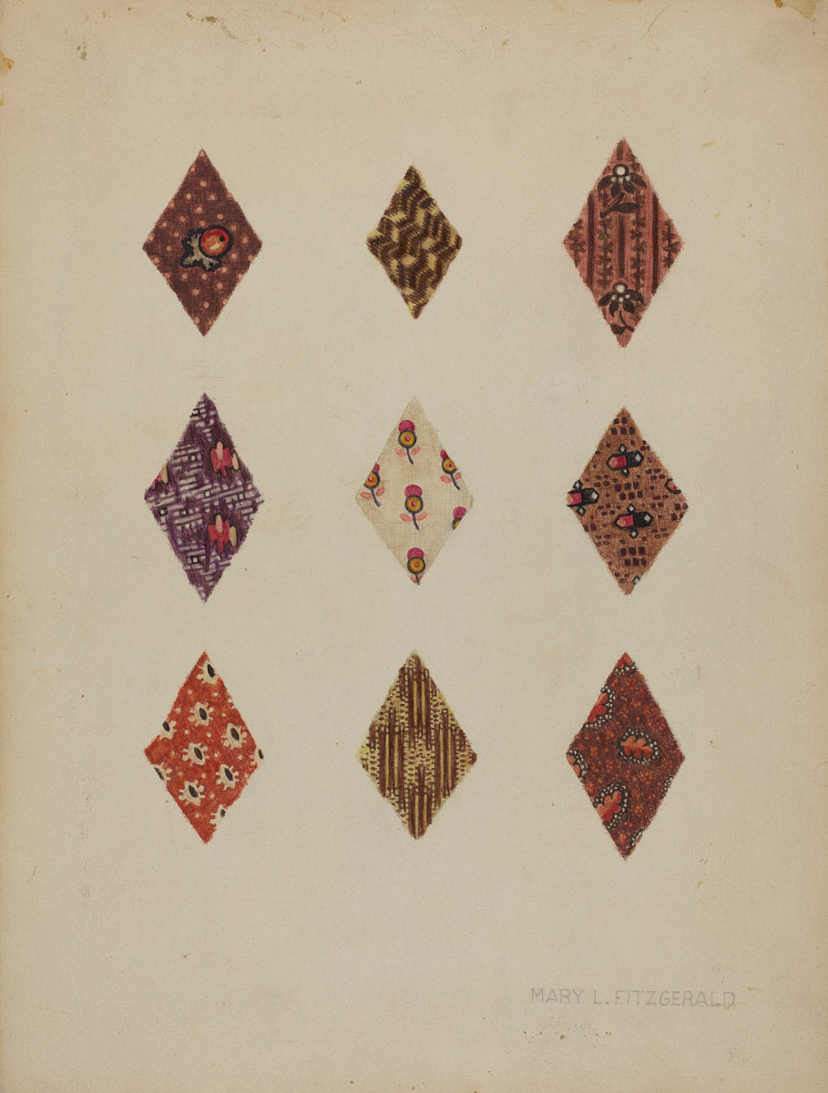 Quilt Patches by Mary Fitzgerald (American, active c. 1935), 16X12"(A3)Poster Print